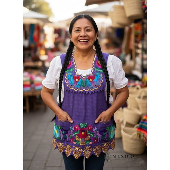 Mexican Folkloric apron embroidered  one of a kind mexico todo corazon - Picture 3 of 13